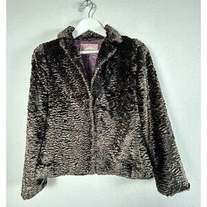 Wendy Hil Women's Long Sleeve Faux Fur Coat Jacket Collared Lined Brown Size 4